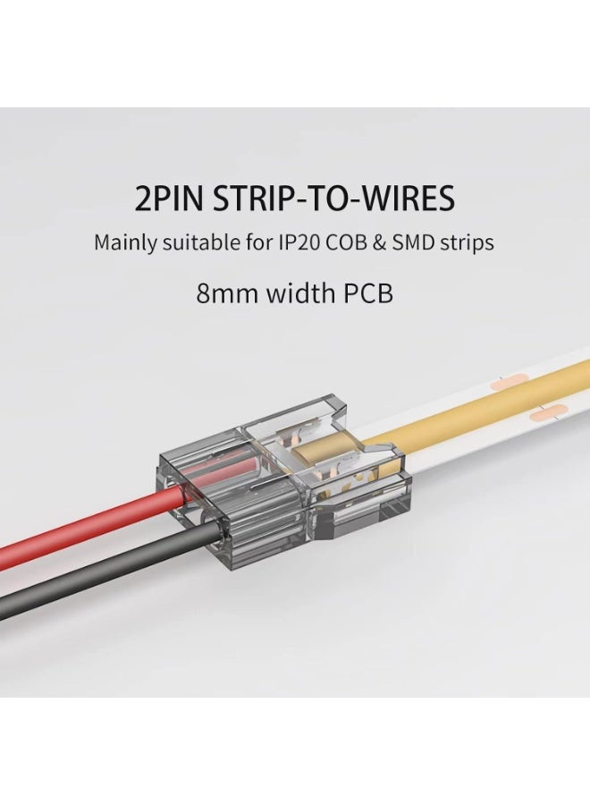 Relex COB LED Light Strip Connectors 20pcs 8mm 2Pin Strip to Wires LED Tape Light Connectors,Transparent Solderless No Dark Area for LED Lights Connector DIY COB/SMD Strip Lights - Image 2