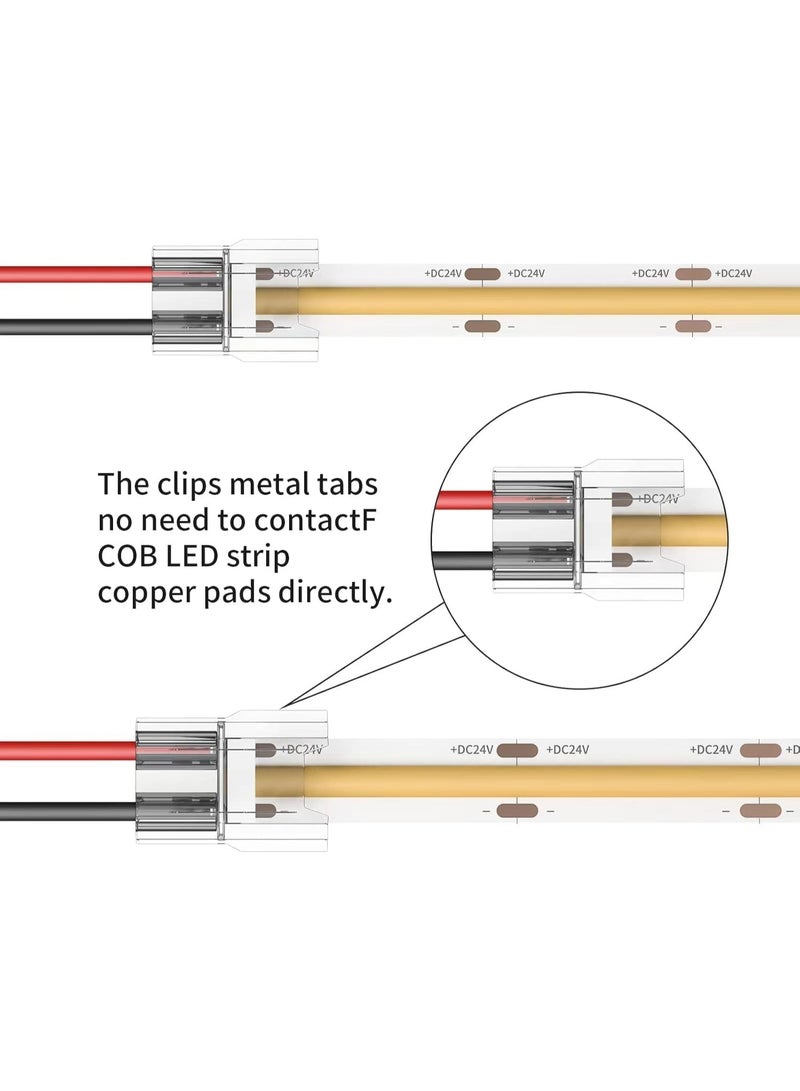 Relex COB LED Light Strip Connectors 20pcs 8mm 2Pin Strip to Wires LED Tape Light Connectors,Transparent Solderless No Dark Area for LED Lights Connector DIY COB/SMD Strip Lights - Image 4