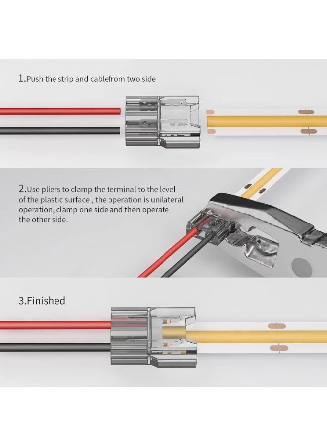 Relex COB LED Light Strip Connectors 20pcs 8mm 2Pin Strip to Wires LED Tape Light Connectors,Transparent Solderless No Dark Area for LED Lights Connector DIY COB/SMD Strip Lights - Image 5