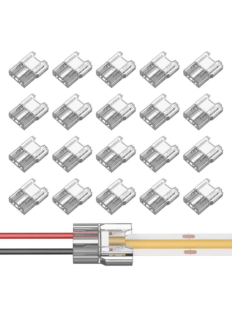 Relex COB LED Light Strip Connectors 20pcs 8mm 2Pin Strip to Wires LED Tape Light Connectors,Transparent Solderless No Dark Area for LED Lights Connector DIY COB/SMD Strip Lights - Image 1