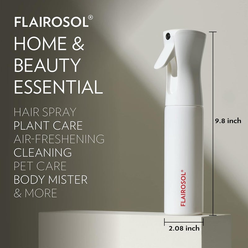 Flairosol فلايروسول - الأصلي، زجاجة رش للشعر، رذاذ ماء فائق النعومة مستمر لتصفيف الشعر، الحلاقين، الصالونات، التنظيف، النباتات، 10.1 أونصة/300 مل (زجاجة بيضاء - طباعة كورال) - Image 5