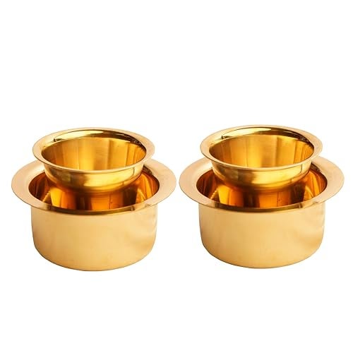 Thangam South Indian Traditional Brass Coffee Cup Dawara/Dabara & Tumbler for Serving Kumbakonam Filter Coffee/Tea Dabara Plain - 150ml (Set of 2) - Image 1