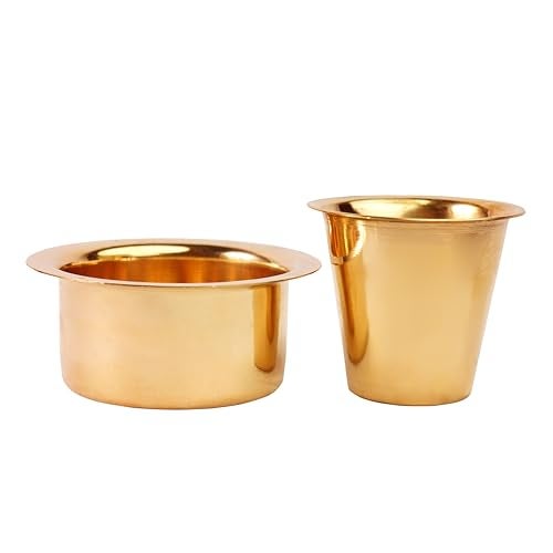 Thangam South Indian Traditional Brass Coffee Cup Dawara/Dabara & Tumbler for Serving Kumbakonam Filter Coffee/Tea Dabara Plain - 150ml (Set of 2) - Image 4