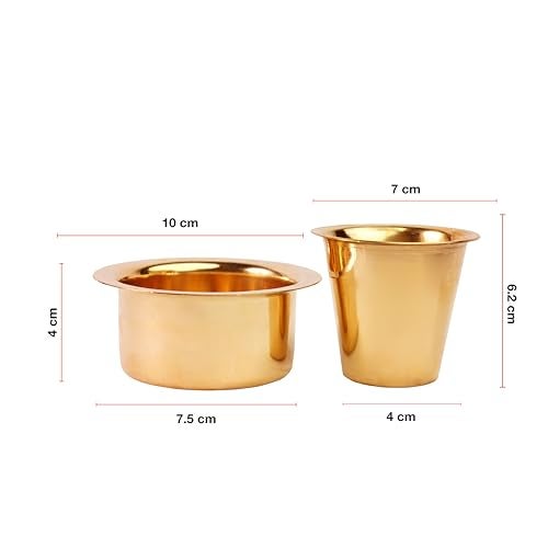 Thangam South Indian Traditional Brass Coffee Cup Dawara/Dabara & Tumbler for Serving Kumbakonam Filter Coffee/Tea Dabara Plain - 150ml (Set of 2) - Image 3