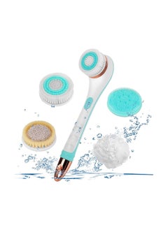 Electric Body Brush, Scrubber Shower Brush with Long Handle, Back Scrubber with 4 Spin Brush Heads, USB Rechargeable Silicone Body Brush, for Body Cleansing Exfoliation Waterproof and Non-Slip