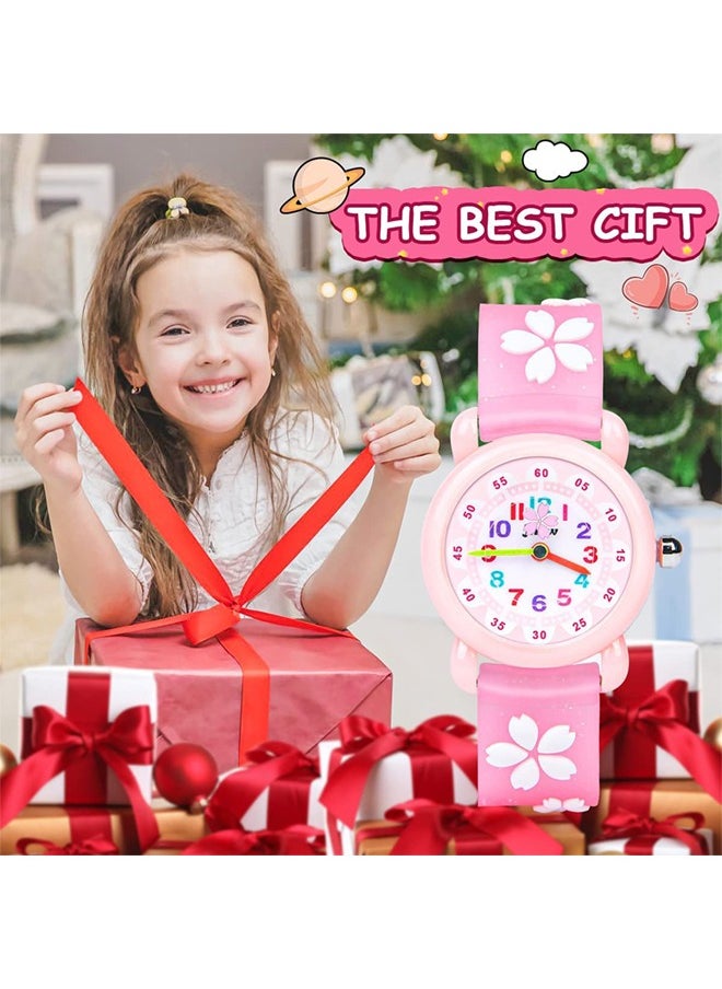 AZorb - Kids Watches, 3D Cherry Blossom Pattern Quartz Kid Watches, Cartoon Toy Silicone Band Wristwatch, Childrens Watches Gift for Girls Age 3-12 Years Old - Image 1