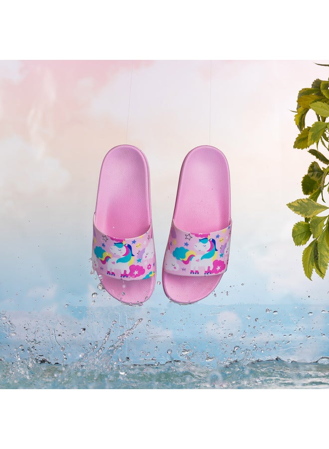 CUBS Unicorn Print Everyday Wear Eco-Friendly Pvc Slides For Girls Lightweight Easy To Wash And Anti-Slip Soles - Image 3