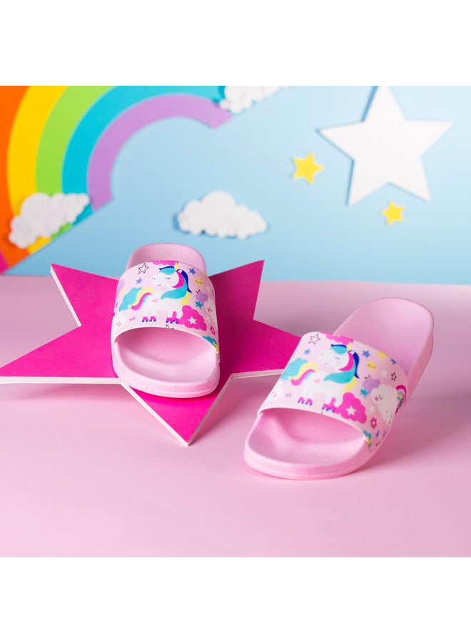 CUBS Unicorn Print Everyday Wear Eco-Friendly Pvc Slides For Girls Lightweight Easy To Wash And Anti-Slip Soles - Image 2