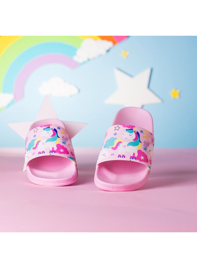 CUBS Unicorn Print Everyday Wear Eco-Friendly Pvc Slides For Girls Lightweight Easy To Wash And Anti-Slip Soles - Image 4