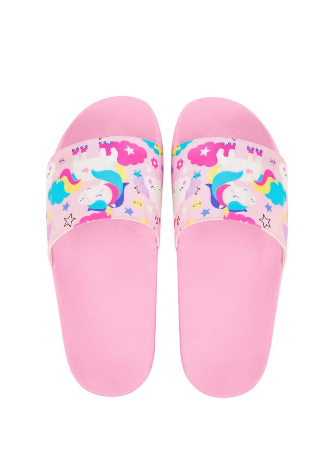 CUBS Unicorn Print Everyday Wear Eco-Friendly Pvc Slides For Girls Lightweight Easy To Wash And Anti-Slip Soles - Image 1