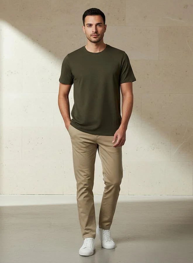 Iconic Iconic Men Slim Fit Crew Neck Short Sleeves Popcorn Textured T-shirt