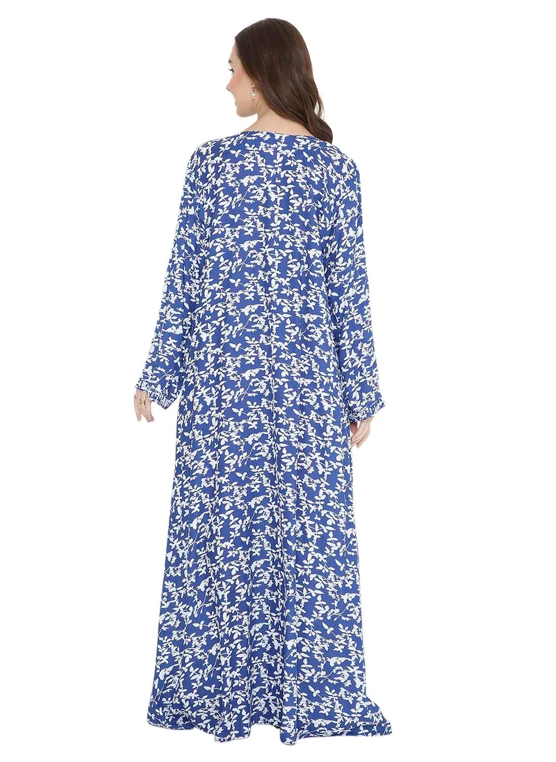 HANA & SARA STYLISH ELEGANT THREAD EMBROIDERY WITH PRINTED LONG ARABIC KAFTAN JALABIYA DRESS