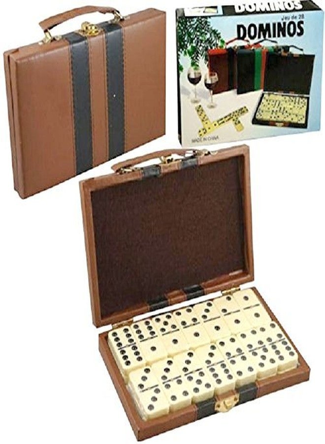 Dependable Products Domino Double Six - Ivory and Black Tiles with Metal Spinners in Deluxe Travel Case with Handles