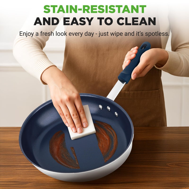 NutriChef f 12" Large Fry Pan - Large Skillet Nonstick Frying Pan with Silicone Handle, Ceramic Coating, Blue Silicone Handle, Stain-Resistant, And Easy To Clean, Professional Home Cookware - Image 5