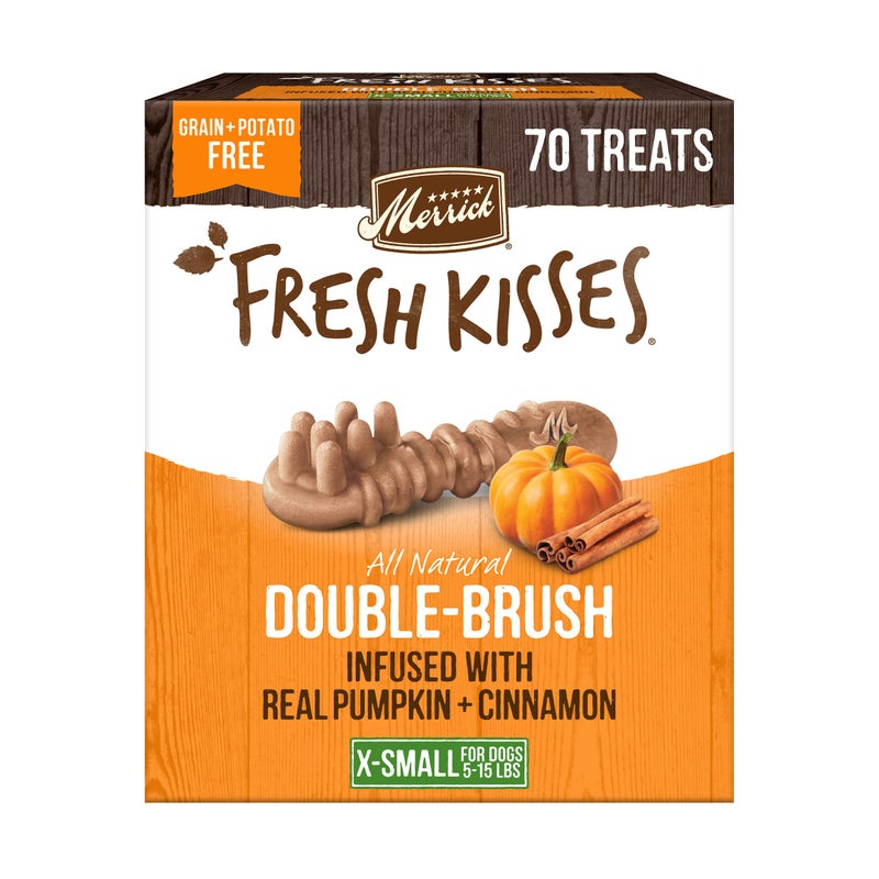 Merrick Fresh Kisses Natural Dental Chews, Treats Infused with Pumpkin and Cinnamon for Tiny Dogs 5-15 Lbs - 21 oz. Bag - Image 1