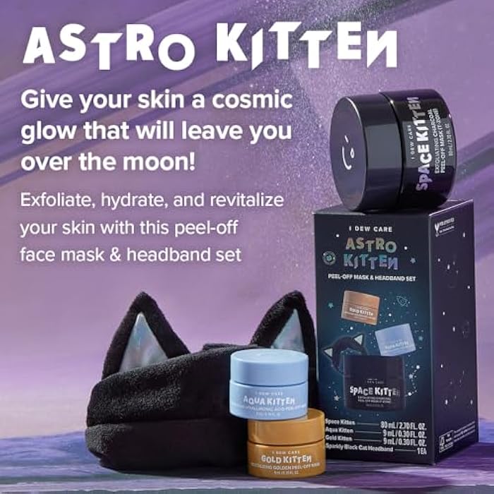 I DEW CARE Peel-off Face Mask Set - Astro Kitten | Exfoliating, Hydrating, Revitalizing, Whitehead Mask, Black Cat Spa Headband, Korean Skincare, Glass Skin, Stocking Stuffers, Travel Size, Mini Set - Image 2
