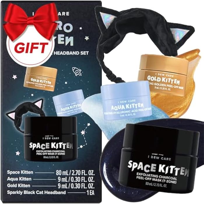 I DEW CARE Peel-off Face Mask Set - Astro Kitten | Exfoliating, Hydrating, Revitalizing, Whitehead Mask, Black Cat Spa Headband, Korean Skincare, Glass Skin, Stocking Stuffers, Travel Size, Mini Set - Image 1