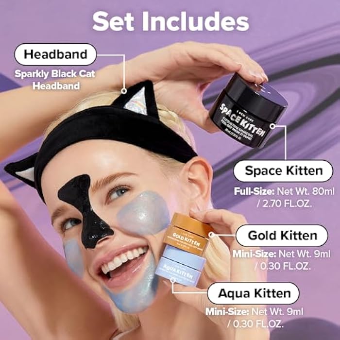 I DEW CARE Peel-off Face Mask Set - Astro Kitten | Exfoliating, Hydrating, Revitalizing, Whitehead Mask, Black Cat Spa Headband, Korean Skincare, Glass Skin, Stocking Stuffers, Travel Size, Mini Set - Image 3