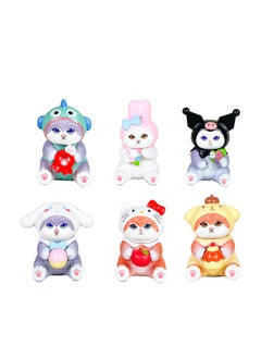 Generic Cute Elephant Slide Cat Box Egg Hamburger Sandwich Cat Fried Shrimp Cat Mini Food Play Ornaments Toy Doll-color:6 Sitting Salmon Cats In Bags  - Image 1