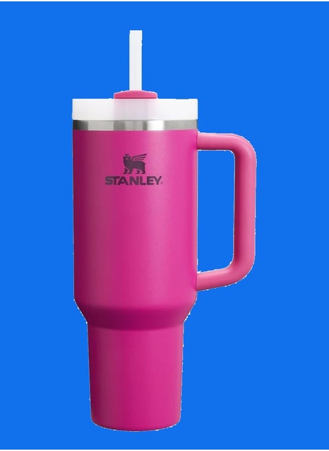 H2.0 Tumbler with Handle & Straw 40oz – Insulated Stainless Steel Cup with Twist-On 3-Way Lid – Keeps Drinks Hot or Cold for Hours – Leakproof, BPA-Free, Cupholder Compatible for Travel, Office, Gym & Daily Hydration – Stylish & Durable – Fuchsia