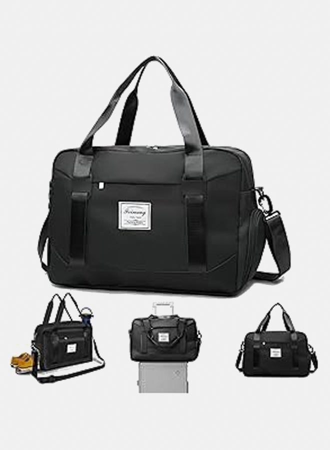 Weekend Bag for Women, Lightweight Double Shoulder Strap & Portable Travel Duffel Bag Waterproof Sports Tote Gym Bag Duffel Bag Carry on Bag Holdalls for Women Men Vacation, Black, L  - Image 1