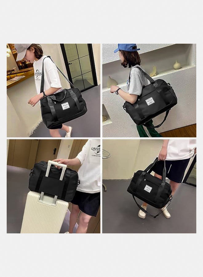Weekend Bag for Women, Lightweight Double Shoulder Strap & Portable Travel Duffel Bag Waterproof Sports Tote Gym Bag Duffel Bag Carry on Bag Holdalls for Women Men Vacation, Black, L  - Image 3
