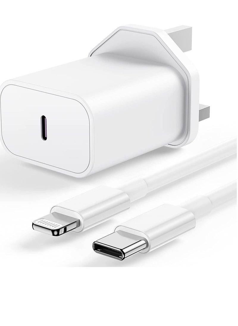 Generic iPhone USB C Fast Charger Plug and Cable - [Apple MFi Certified] 20W Charging Power Adapter and 2M Original Lightning Cable Lead, Wall Charger for Apple iPhone 14 13/12/11/Pro Max/Mini/XR/X/8/7/iPad  - Image 1