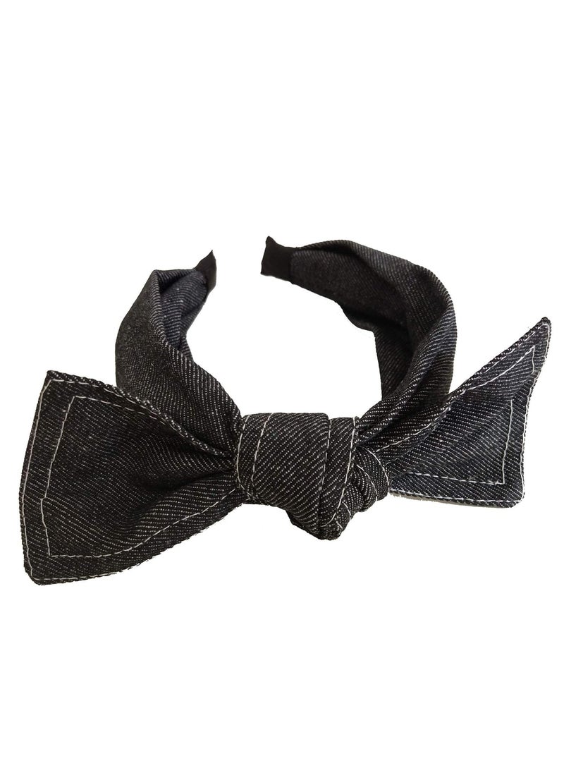 Teensery Denim Fabric Wide Knot Dot Headband Bowknot Hair Hoop for Teens Girls and Women Hair Accessories Black 
