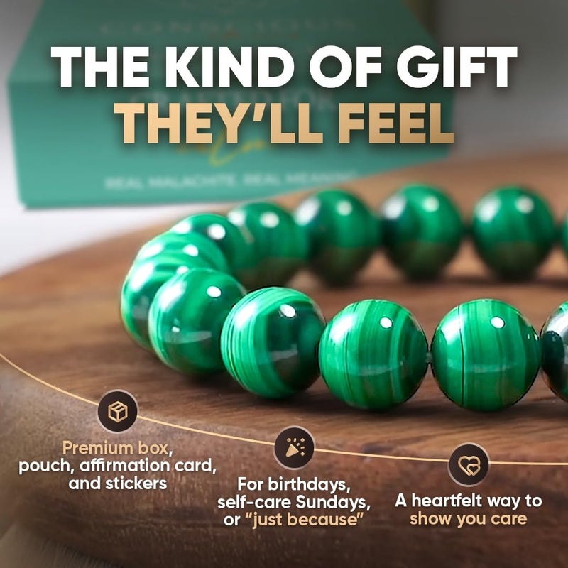 Conscious Items The Anxiety Bracelet for Women & Men, Green Malachite Bracelet for Inner Calm & Emotional Balance, Calming Bracelets for Anxiety with Malachite Crystals - Image 5