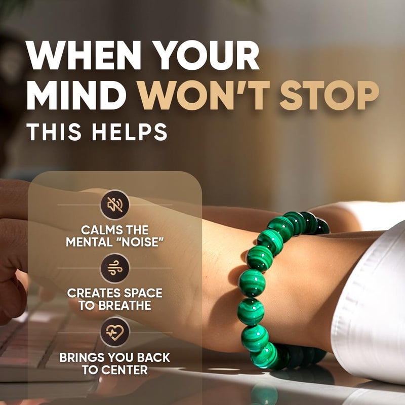 Conscious Items The Anxiety Bracelet for Women & Men, Green Malachite Bracelet for Inner Calm & Emotional Balance, Calming Bracelets for Anxiety with Malachite Crystals - Image 2