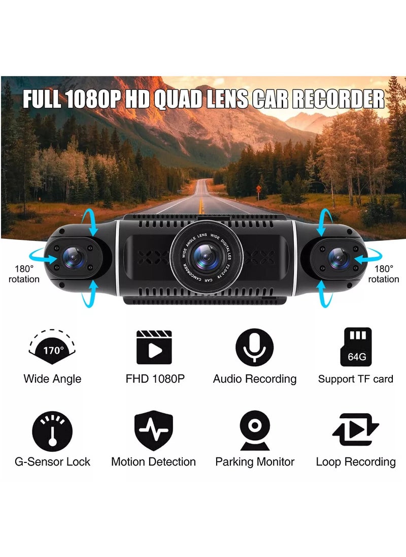 LAESO - Dash Cam, 4 Channel FHD 1080P, 360° All-Around Car DVR System, Built-in WiFi and GPS, Adjustable Lens Dash Camera for Cars with Night Vision, G-Sensor, 24 Hours Parking Mode(Included 64G Card) - Image 1