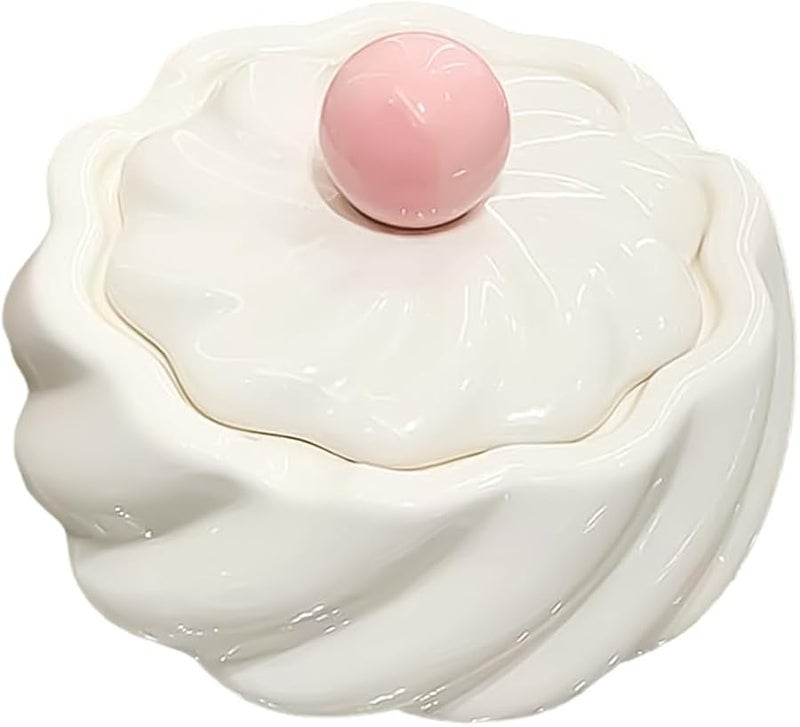 White Covered Ashtray With Ice Cream Design Slot For Small Space Ashes Container - Image 1