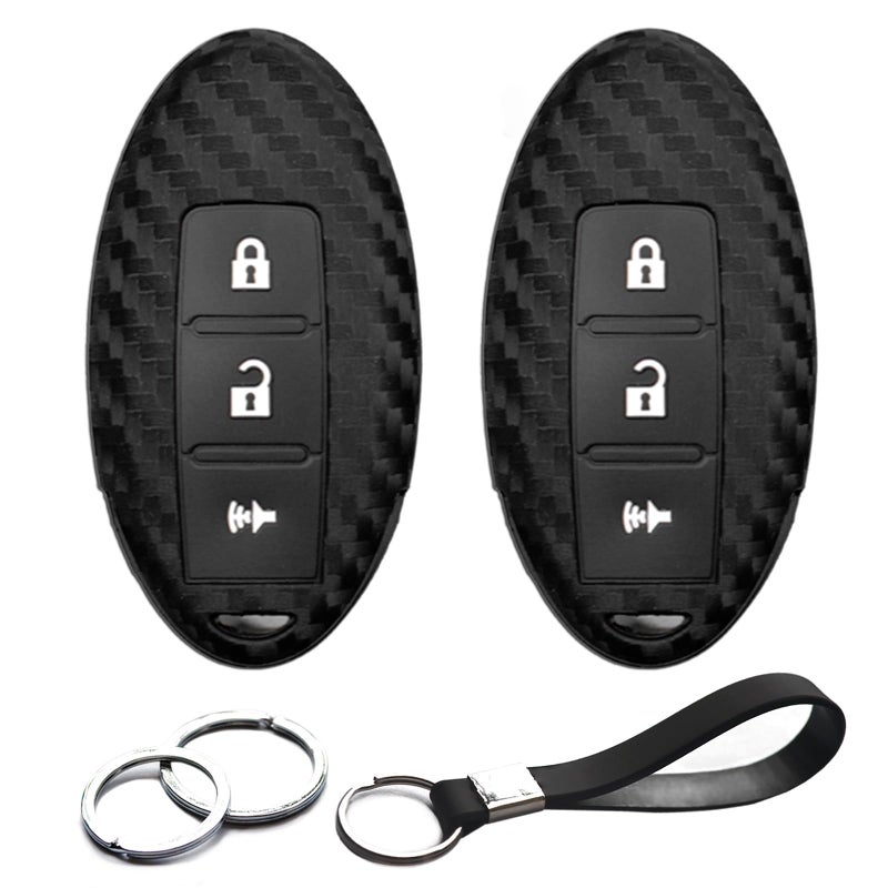 INFIPAR 2pcs Compatible with Nissan Z 370Z Armada Frontier Murano Pathfinder Rogue Titan Rogue Kicks Quest Sentra Tiida Versa Note Xterra X-Trail Infiniti Carbon Fiber Look Key Fob Cover Case Keychain - Image 1
