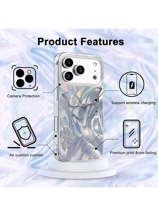 با لوف متوافق مع غطاء iPhone 17 Pro، تصميم فراشة فضية لامعة، حقيبة هاتف ناعمة رقيقة صامدة للصدمات من نوع TPU، نمط خيوط الريش، غطاء هاتف لي النساء والفتيات، بريق جمالي - Image 5
