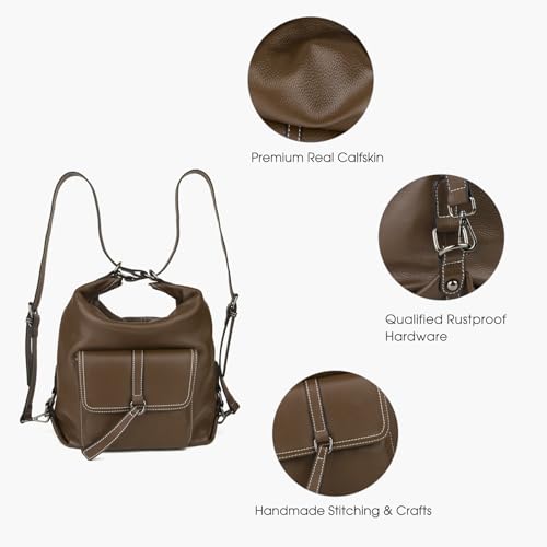 DONNAIN Genuine Leather Backpack Purse for Women Large Capacity, Anti-Theft Travel Backpack Leather Convertible Shoulder Bag (Coffee) - Image 5