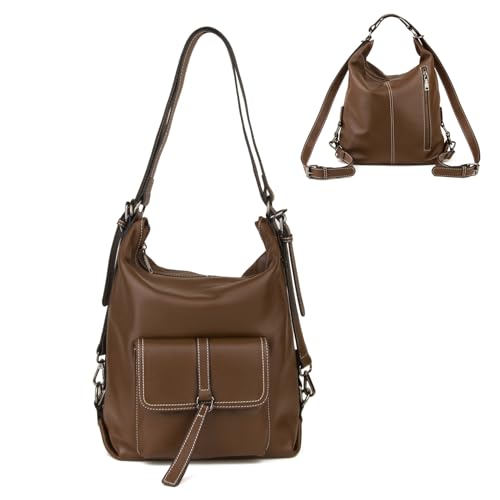 DONNAIN Genuine Leather Backpack Purse for Women Large Capacity, Anti-Theft Travel Backpack Leather Convertible Shoulder Bag (Coffee) - Image 1