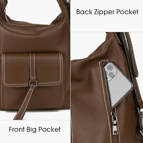 DONNAIN Genuine Leather Backpack Purse for Women Large Capacity, Anti-Theft Travel Backpack Leather Convertible Shoulder Bag (Coffee) - Image 3