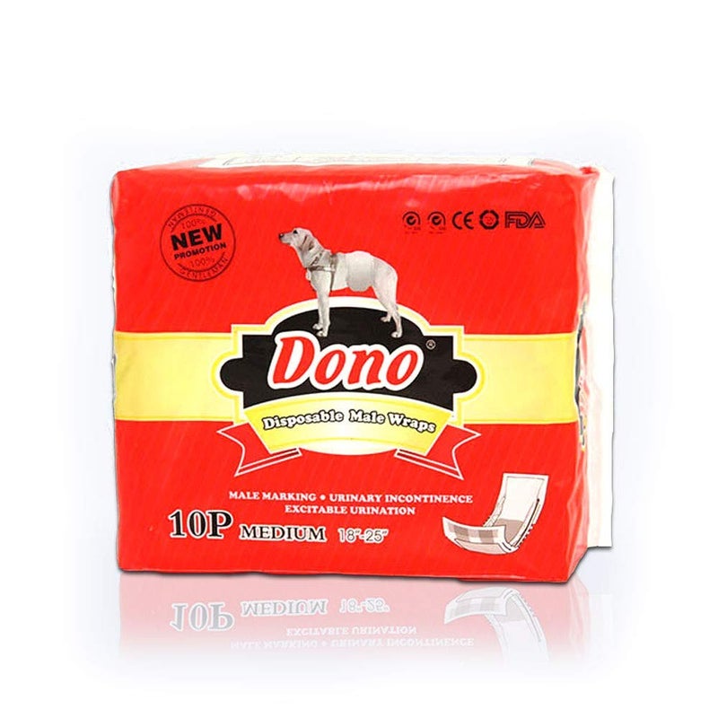 Dono Disposable Male Wraps Dog Diapers Super Absorbent Soft Male Dog Wraps, Including 4 Sizes, Extra Small, Small, Medium, Large, Pet Diapers Dogs Cats (M 10count) - Image 1