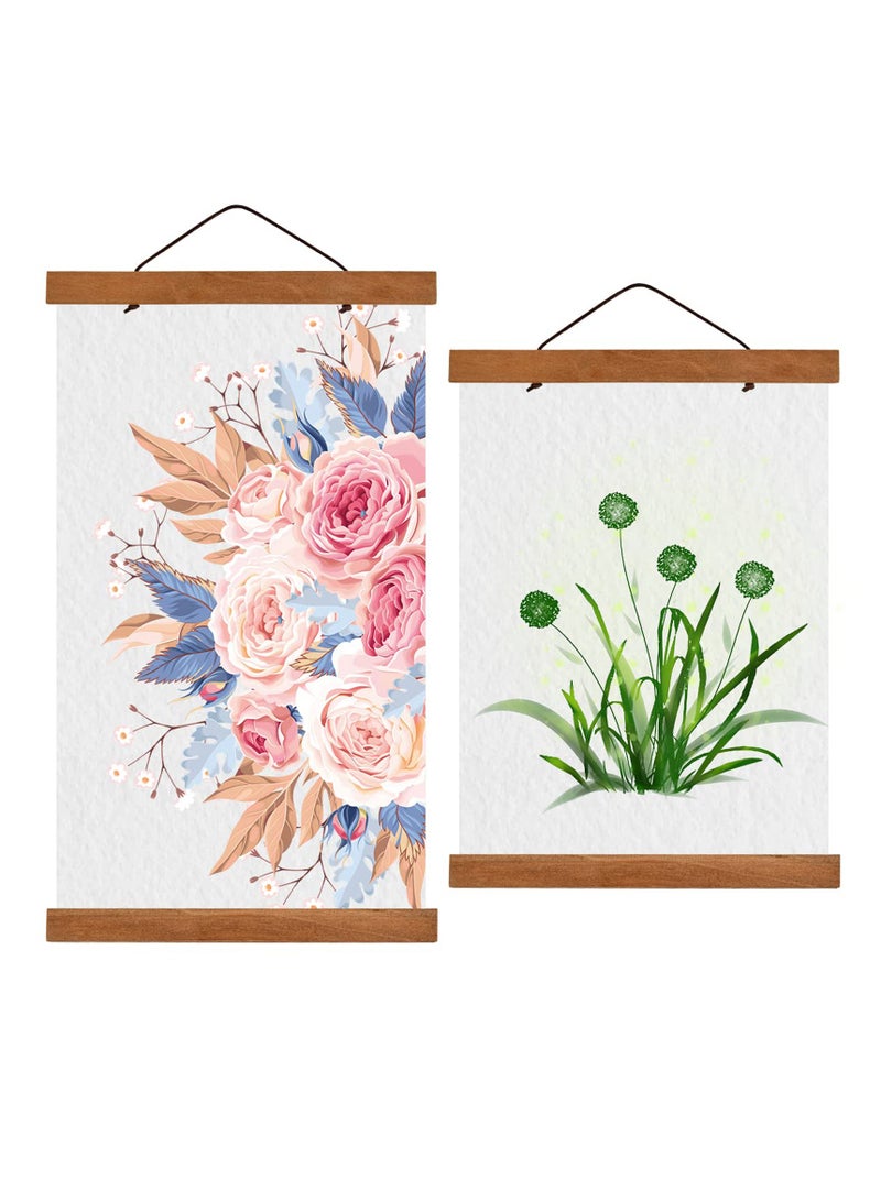 SYOSI Magnetic Poster Hanger 2 Pack A4 Poster Frame Hangers Light Wood Wooden Poster Frame Hanging Kit Walls Hanging Scroll Artwork (11x7.8in) - Image 1