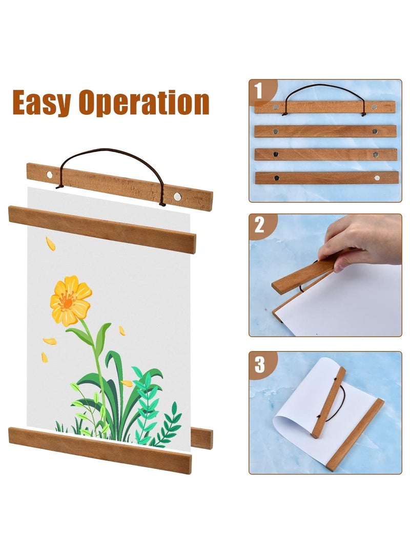 SYOSI Magnetic Poster Hanger 2 Pack A4 Poster Frame Hangers Light Wood Wooden Poster Frame Hanging Kit Walls Hanging Scroll Artwork (11x7.8in) - Image 5