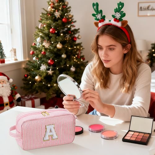 YOOLIFE Christmas Gifts for Women Teen Girls Kids Stocking Stuffers - Initial Makeup Bag Cosmetic Case Toiletry Pouch, Birthday Gifts for Women Friends Sister Teacher, Pink K - Image 2