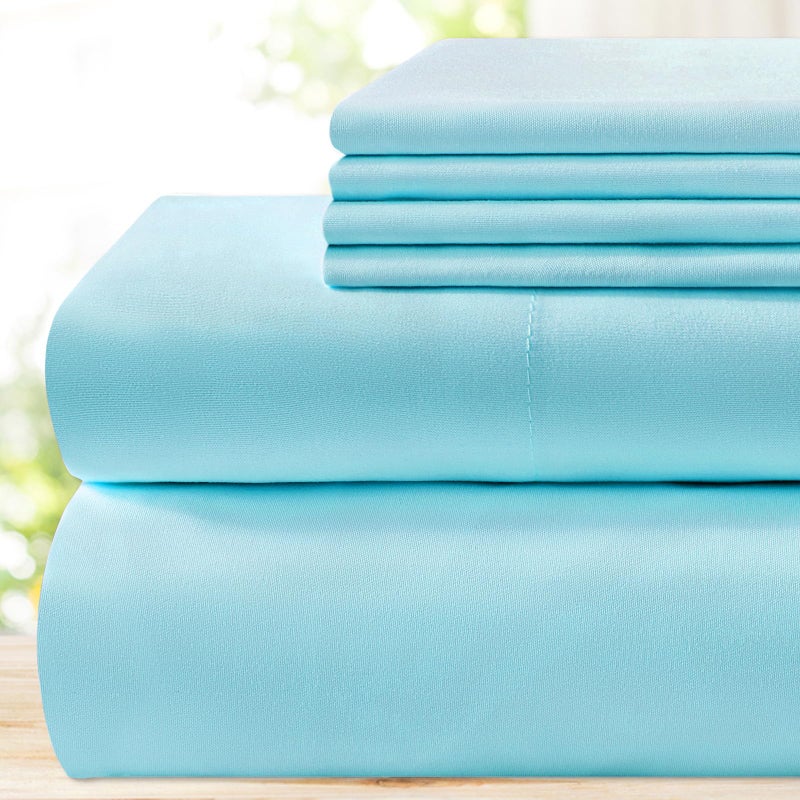 BYSURE 6 Pieces Bed Sheets Set(King, Aqua Blue) - Hotel Luxury Super Soft 1800 Thread Count 100% Microfiber Sheets with Deep Pockets, Wrinkle & Fade Resistant - Image 1