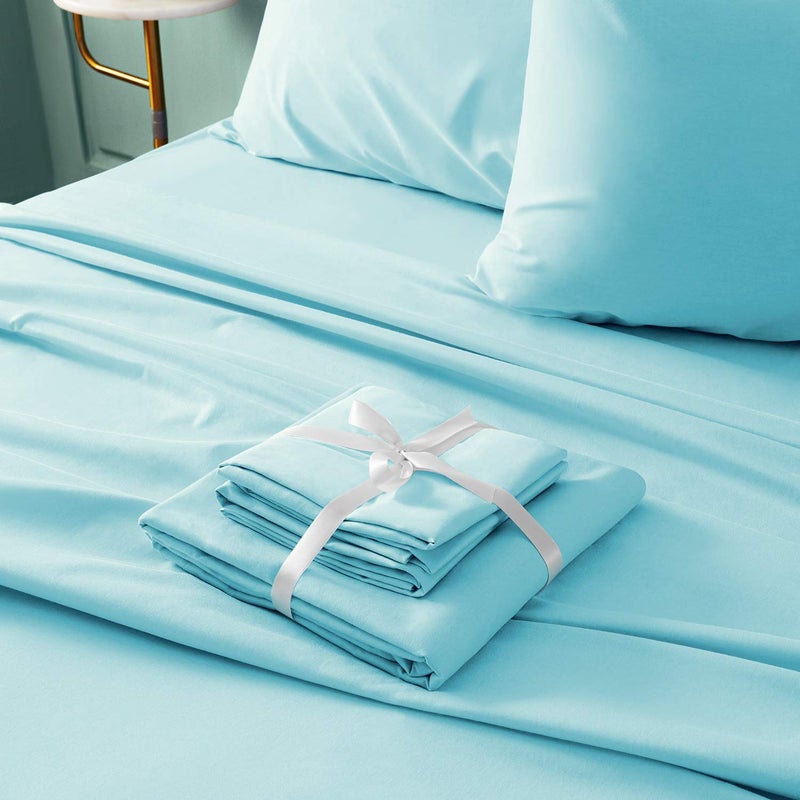 BYSURE 6 Pieces Bed Sheets Set(King, Aqua Blue) - Hotel Luxury Super Soft 1800 Thread Count 100% Microfiber Sheets with Deep Pockets, Wrinkle & Fade Resistant - Image 4