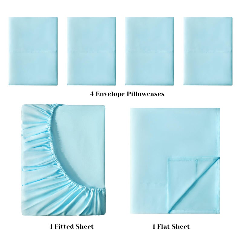 BYSURE 6 Pieces Bed Sheets Set(King, Aqua Blue) - Hotel Luxury Super Soft 1800 Thread Count 100% Microfiber Sheets with Deep Pockets, Wrinkle & Fade Resistant - Image 3