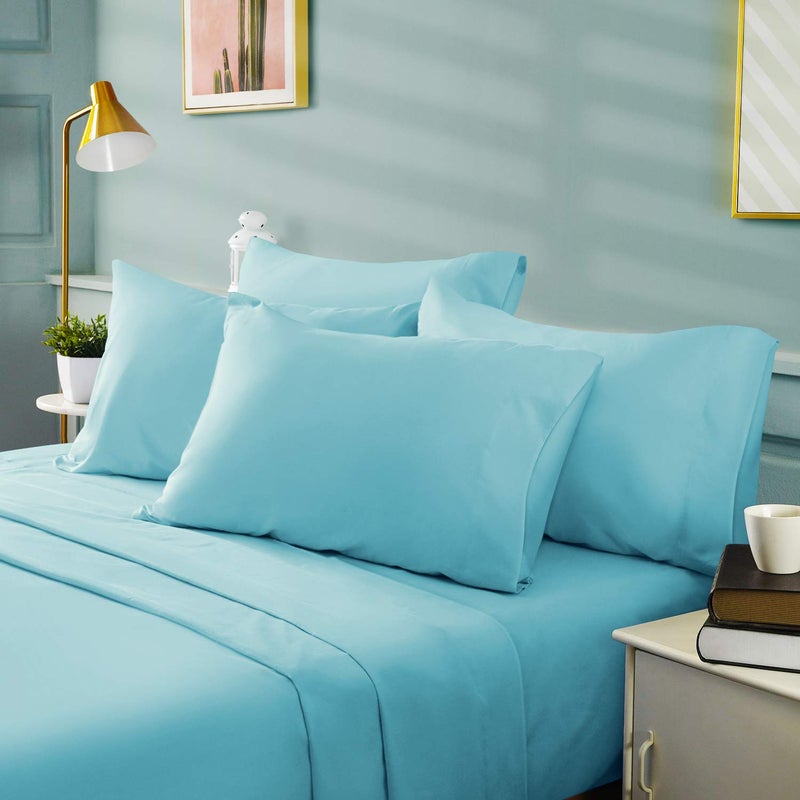 BYSURE 6 Pieces Bed Sheets Set(King, Aqua Blue) - Hotel Luxury Super Soft 1800 Thread Count 100% Microfiber Sheets with Deep Pockets, Wrinkle & Fade Resistant - Image 2