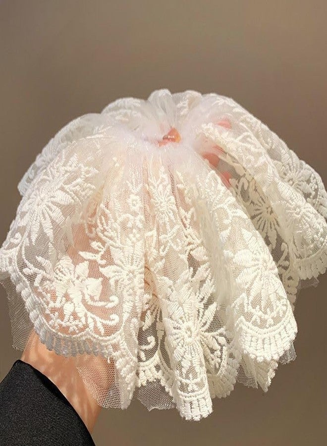 PLwelth Oversize Lace Scrunchies for Women Girls French White Lace Hair Ties Extra Large Embroidery Hair Bands for Thick Hair Ponytail Holder Fashion Hair Accessories for Wedding Party Birthday Gifts - Image 5
