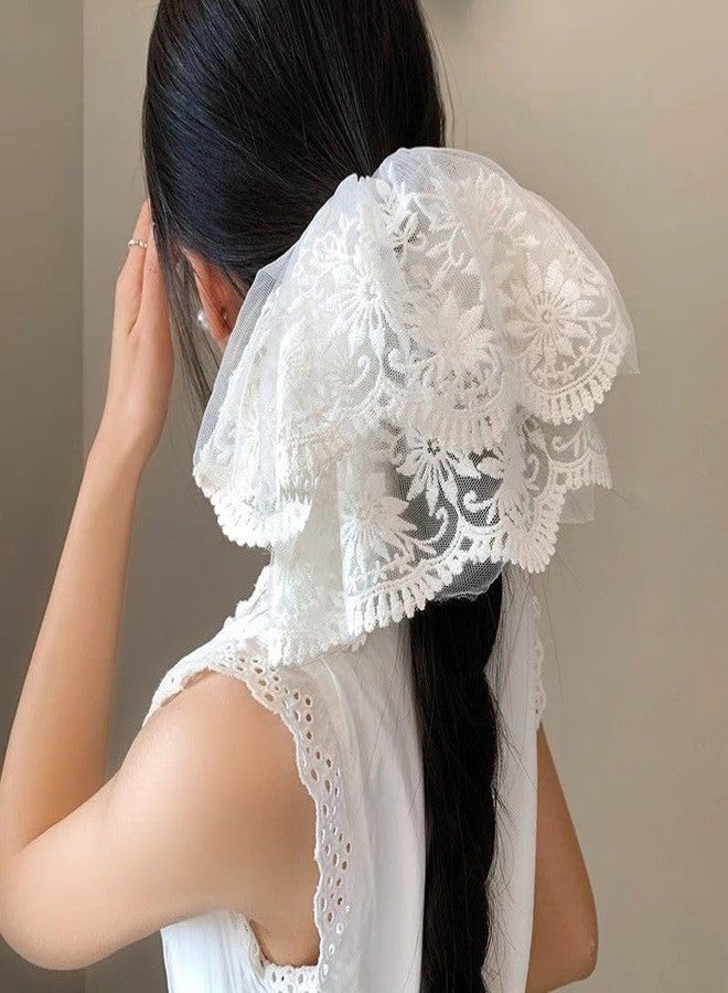 PLwelth Oversize Lace Scrunchies for Women Girls French White Lace Hair Ties Extra Large Embroidery Hair Bands for Thick Hair Ponytail Holder Fashion Hair Accessories for Wedding Party Birthday Gifts - Image 2