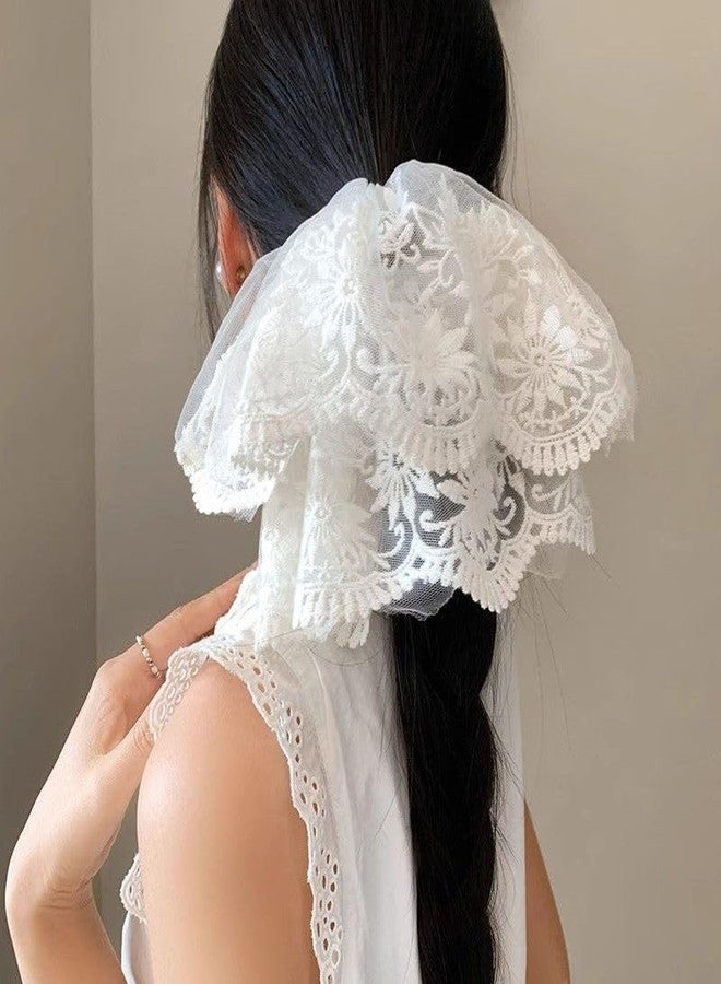 PLwelth Oversize Lace Scrunchies for Women Girls French White Lace Hair Ties Extra Large Embroidery Hair Bands for Thick Hair Ponytail Holder Fashion Hair Accessories for Wedding Party Birthday Gifts - Image 3