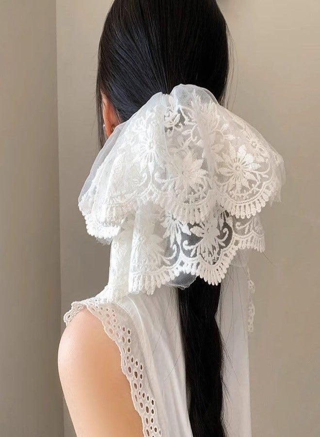 PLwelth Oversize Lace Scrunchies for Women Girls French White Lace Hair Ties Extra Large Embroidery Hair Bands for Thick Hair Ponytail Holder Fashion Hair Accessories for Wedding Party Birthday Gifts - Image 1