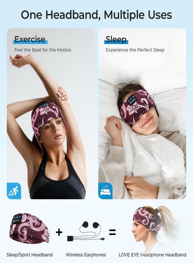 LOVE EYE Sleep Headphones Bluetooth 5.4, Sleep Mask Wireless Music Eye Mask for Side Sleepers, Soft Breathable Music Headband with HD Speaker for Workout Jogging Yoga Insomnia Travel Gift (Plum Red - Image 2